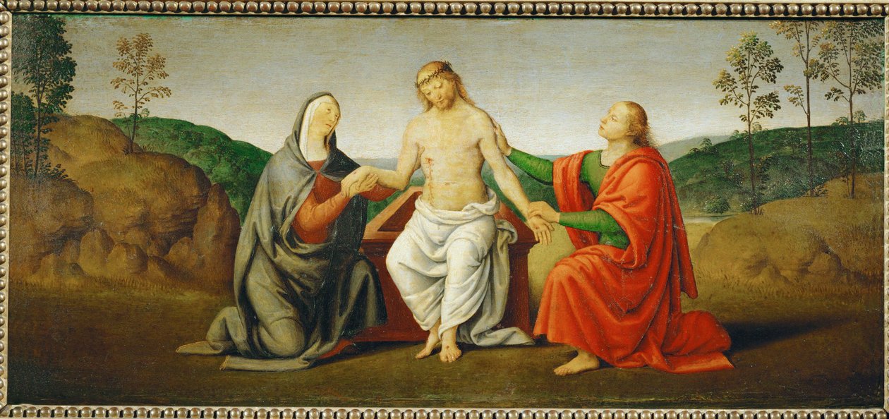 Der tote Christus, unterstützt von der Jungfrau Maria und dem Apostel Johannes von Giovanni di Pietro (c.1450 1529) (studio of)
