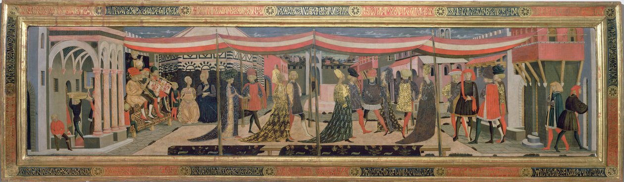 Frontal vom Adimari Cassone, das eine Hochzeitsszene vor dem Baptisterium darstellt, ca. 1450 von Giovanni di Ser Giovanni