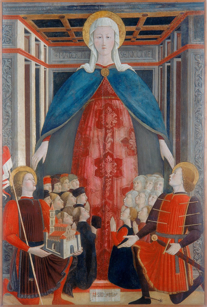 Madonna della Misericordia mit St. Venantius und St. Sebastian, 1463 von Girolamo Giovanni