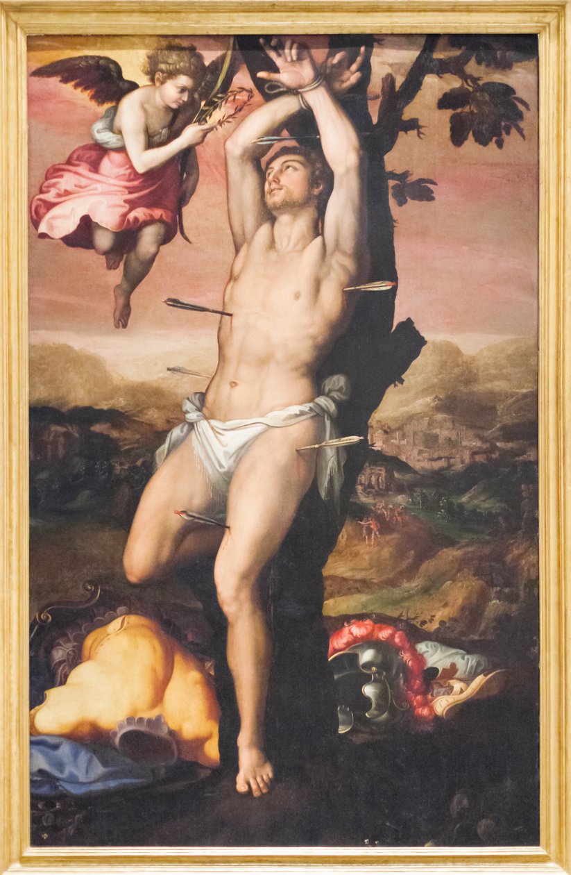 Der heilige Sebastian empfängt die Krone und Palme des Martyriums von Girolamo (1521 c.1580) Siciolante