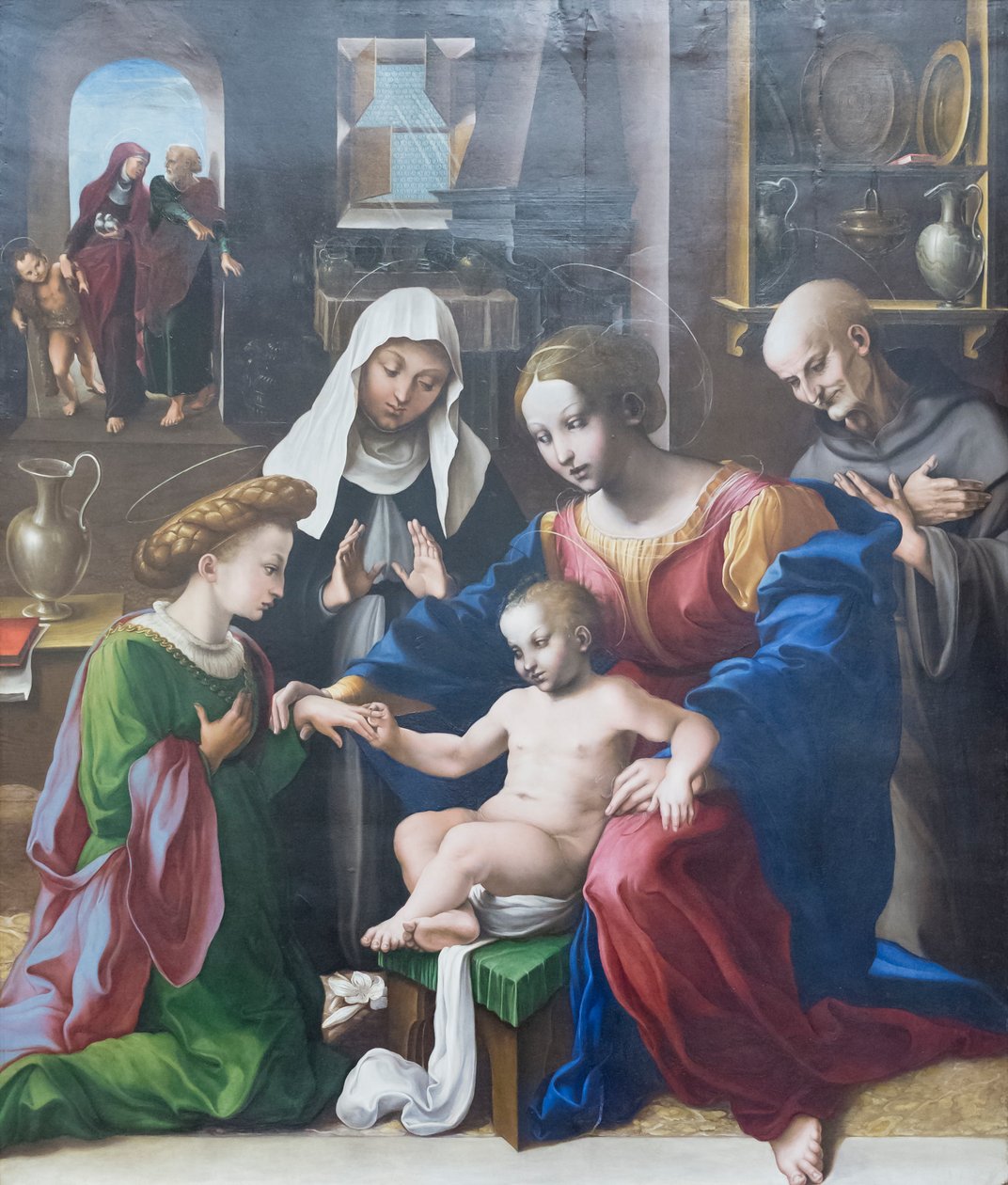 Die mystische Hochzeit der heiligen Katharina von Alexandria und der heiligen Katharina und Bernardino von Siena von Girolamo Genga