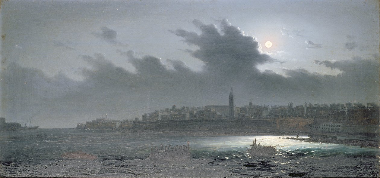 Ansicht von Malta vom Hafen bei Nacht, 1876 von Girolamo Gianni
