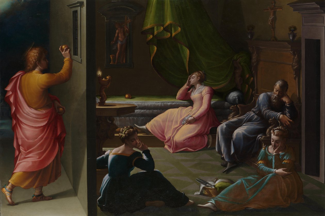 Die Wohltätigkeit des Heiligen Nikolaus von Bari, ca. 1555 von Girolamo Macchietti