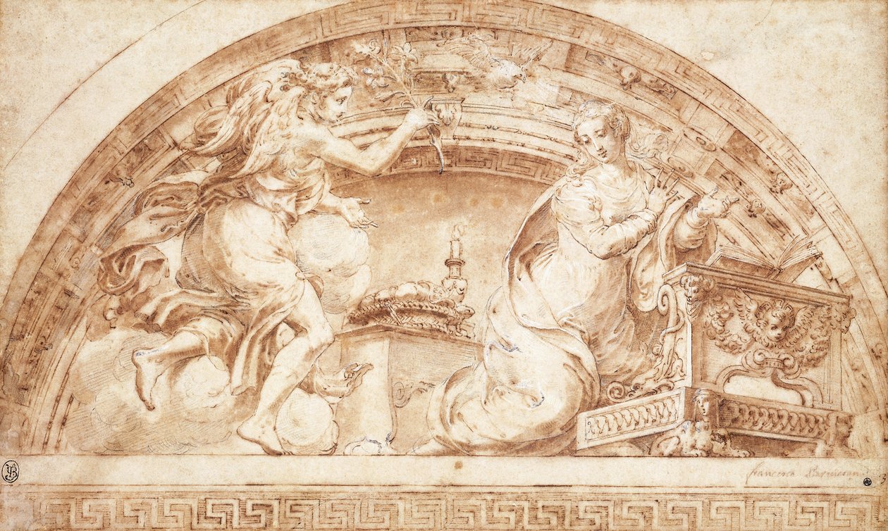 Die Verkündigung: Ein Entwurf für eine Lunette von Girolamo Mazzola Bedoli