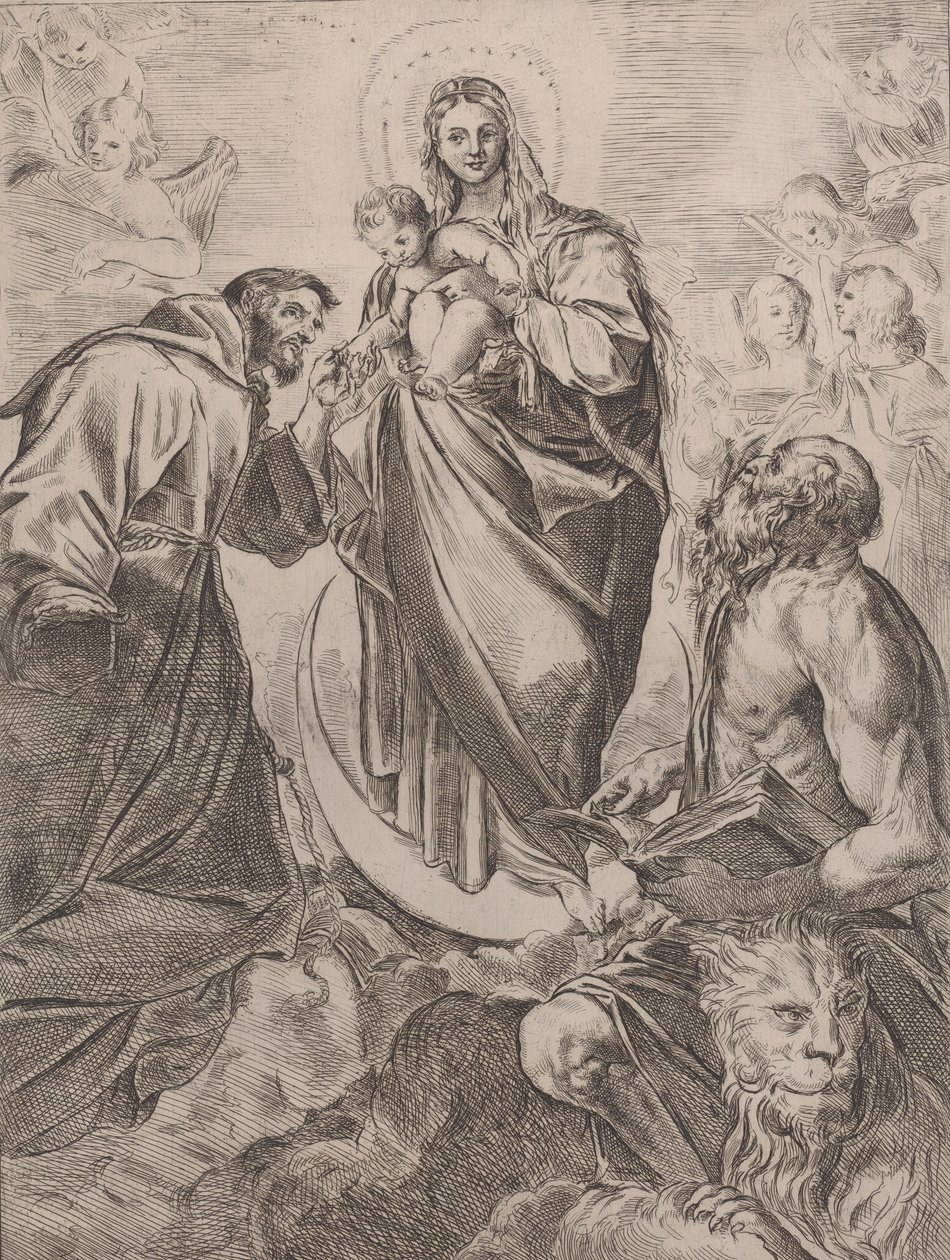 Die Jungfrau mit den Heiligen Hieronymus und Franziskus von Girolamo Rossi