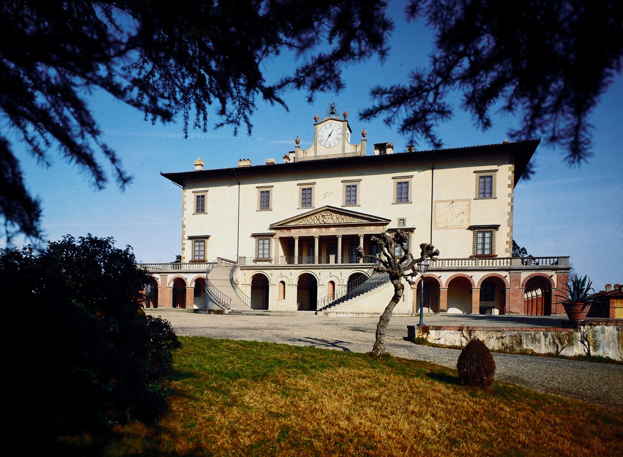 Villa Medici; Ansicht der Villa Ambra in Poggio a Caiano, begonnen 1485 nach einem Entwurf von Giuliano da Sangallo von Giuliano Giamberti da Sangallo