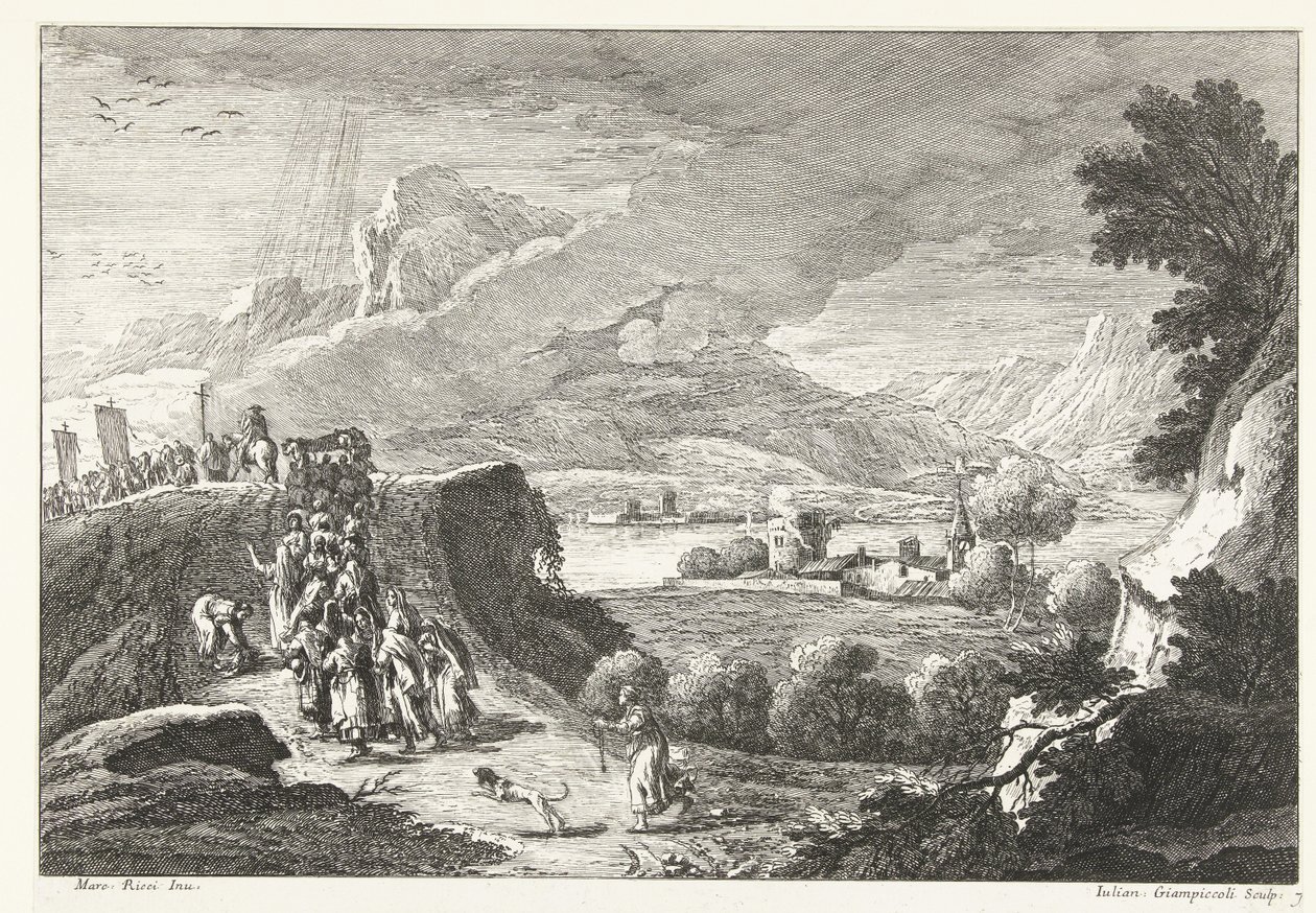 Landschaft mit Trauerzug (Italienische Landschaften) von Giuliano Giampiccoli