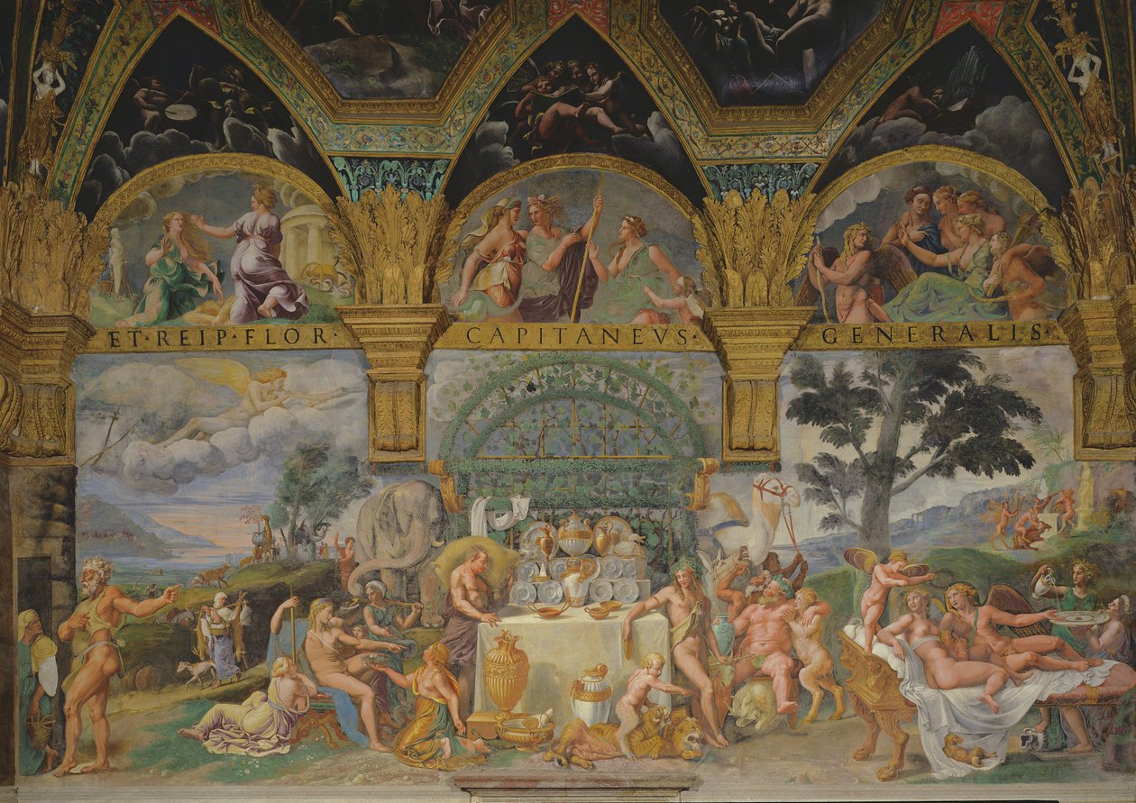 Das edle Bankett zur Feier der Hochzeit von Amor und Psyche aus der Sala di Amore e Psiche, 1527-31 von Giulio Romano