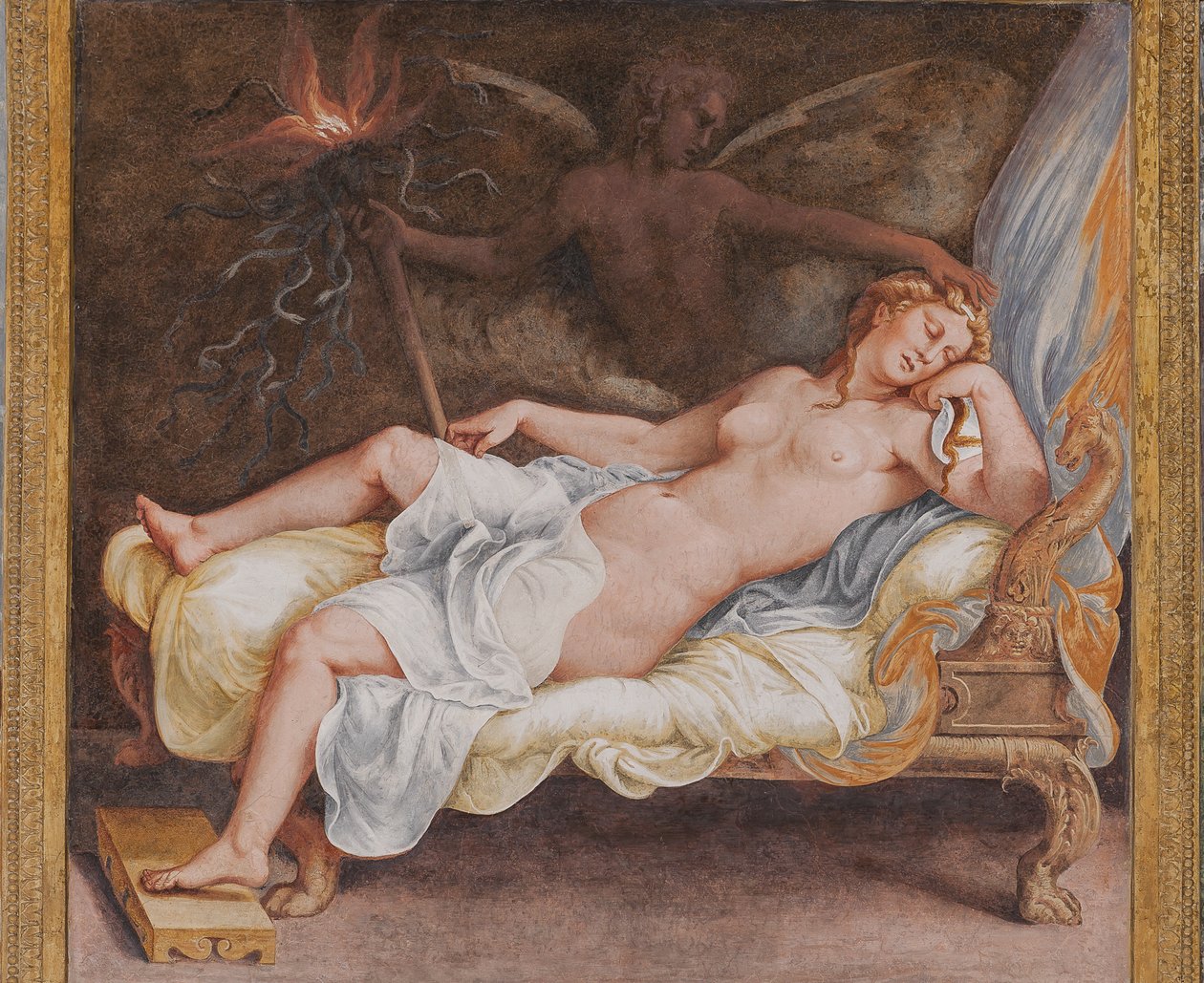 Hekubas Traum, das Trojanische Pferd, Kammer von Troja (Sala di Troia) von Giulio (and workshop) Romano
