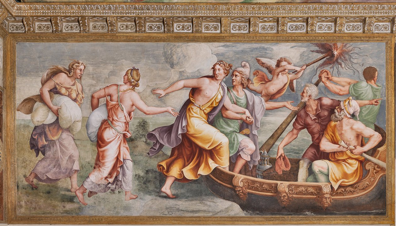 Die Entführung der Helena, Das Trojanische Pferd, Kammer von Troja (Sala di Troia) von Giulio (and workshop) Romano