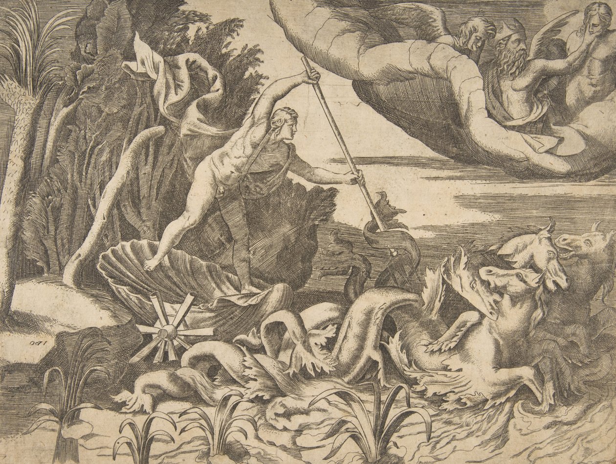 Neptun in seinem Wagen, gezogen von Seepferdchen, aus der 