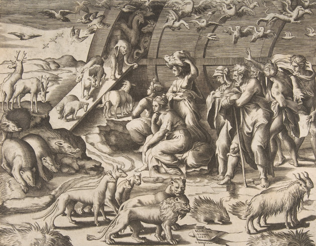 Noah verlässt die Arche, 16. Jahrhundert von Giulio Bonasone