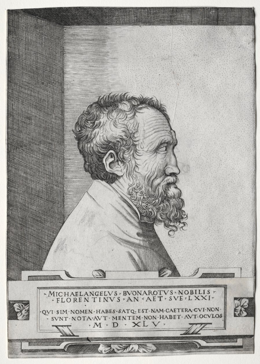 Porträt von Michelangelo im Profil nach rechts von Giulio Bonasone