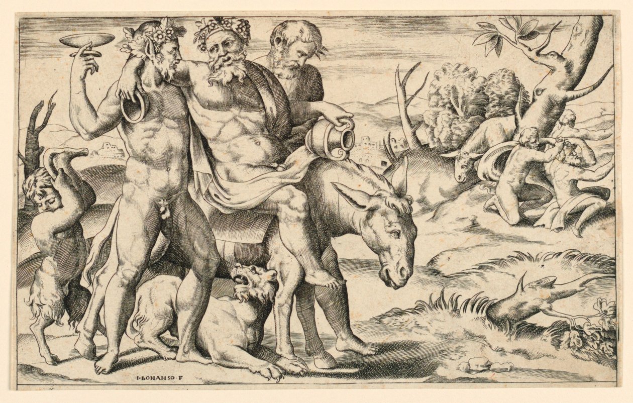 Silenus reitet auf einem Esel von Giulio Bonasone