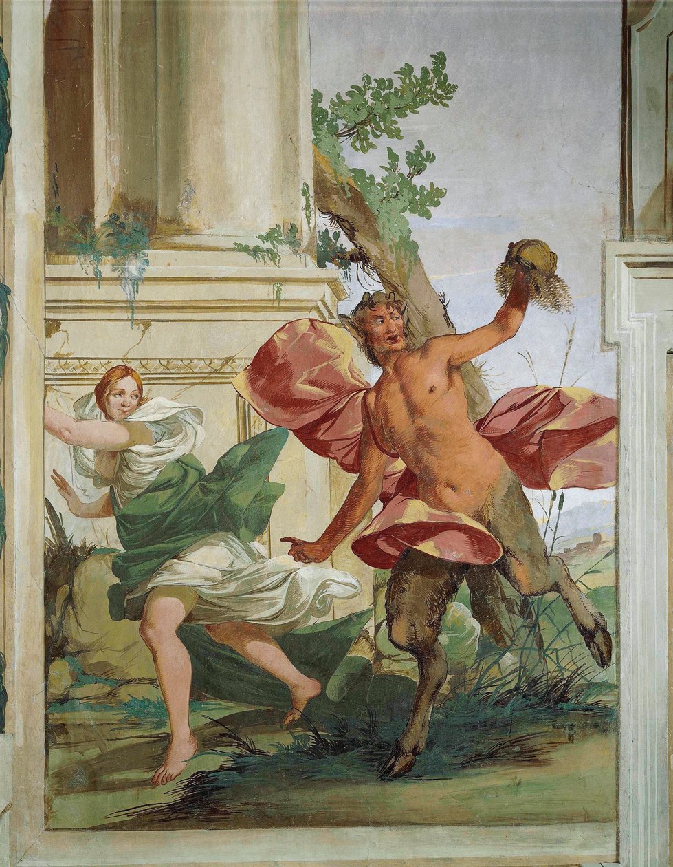 Nymphe Korsika verfolgt von Satyr, der ihre Perücke abzieht, von Giulio Carpioni von Giulio Carpioni