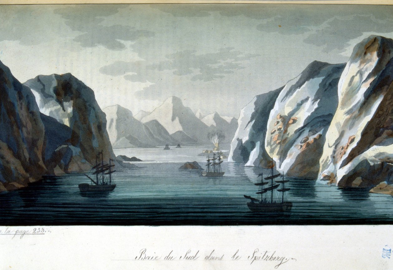 Südliche Bucht in Spitzbergen, Norwegen - in „Das alte und moderne Kostüm“ von Jules Ferrario, Hrsg. Mailand von Giulio Ferrario