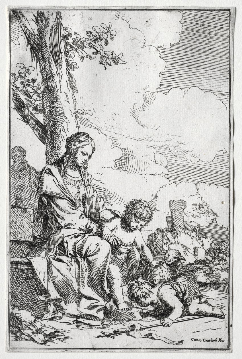 Heilige Familie mit dem kleinen Johannes von Giulio I Carpioni