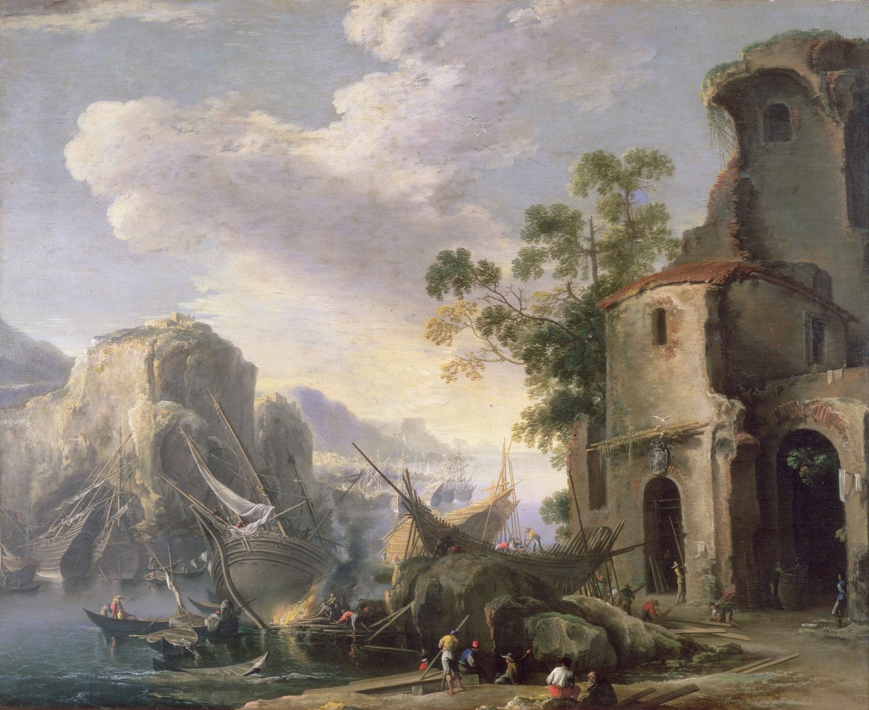 Amor weckt Psyche, die, nachdem sie das Gefäß mit der Schönheit von Proserpina geöffnet hat, in Schlaf gefallen ist, Lunette von Giulio Romano