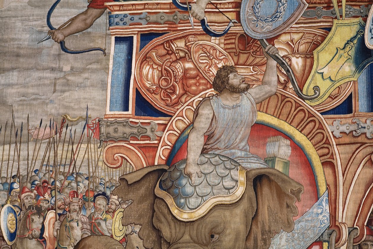 Flämischer Wandteppich. Serie Die Taten des Scipio. Die Schlacht bei Zama. Zeichner Giulio Romano. Atelier von Balthasar van Vlierden (?), Brüssel. 1523-1532. (Detail) von Giulio Romano