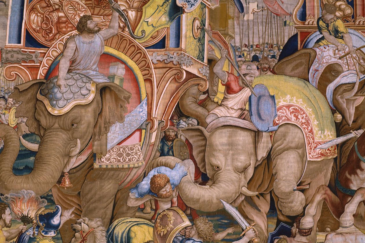 Flämischer Wandteppich. Serie Die Taten des Scipio: Die Schlacht bei Zama. Zeichner Giulio Romano. Atelier von Balthasar van Vlierden (?), Brüssel. 1523-1532. (Detail) von Giulio Romano