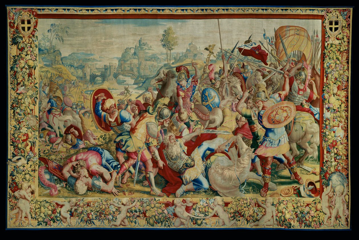 Die Geschichte von Scipio: Der Kampf am Tessin, erstes Stück des Wandteppichs von Giulio Romano
