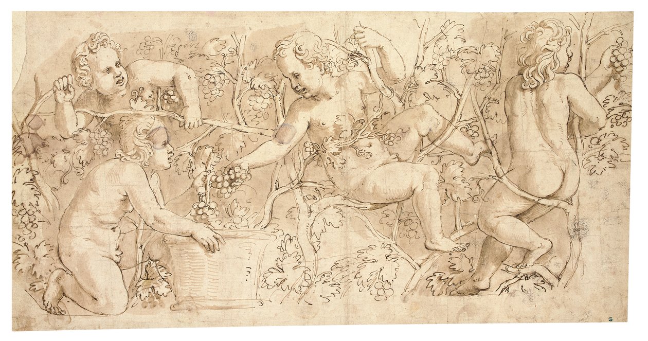 Putti pflücken Trauben: Entwurf für einen Fries von Giulio Romano
