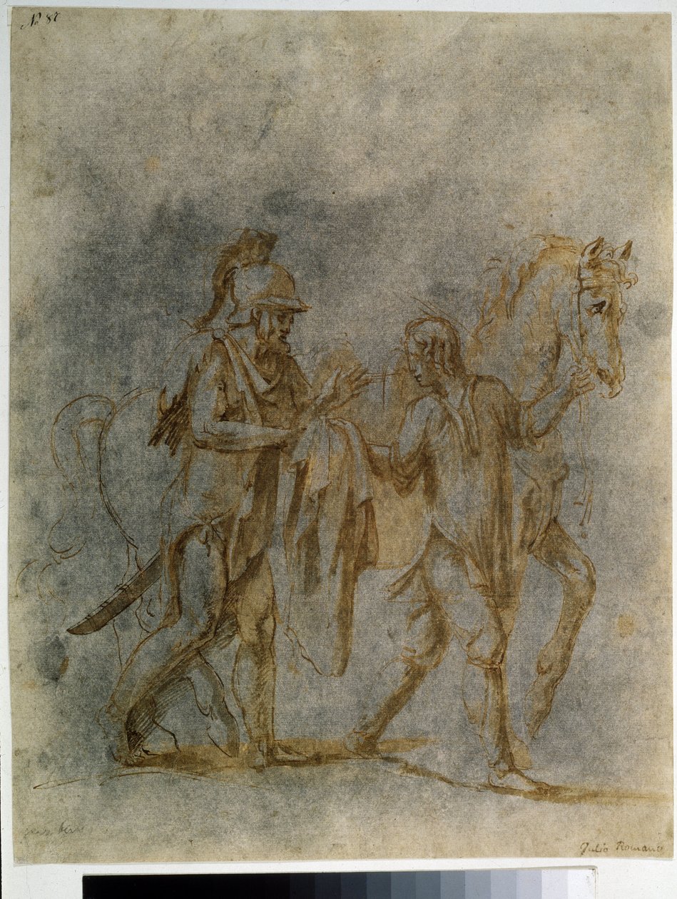 Heiliger Martin und ein Bettler, Aquarell und Tinte von Giulio Romano (1499-1546) 16. Jahrhundert, Puschkin-Museum, Moskau von Giulio Romano