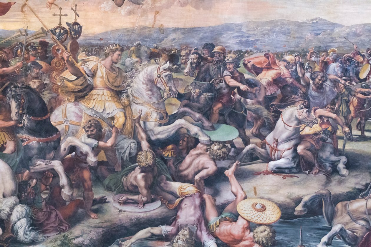 Die Schlacht an der Milvischen Brücke (Detail) von Giulio Romano