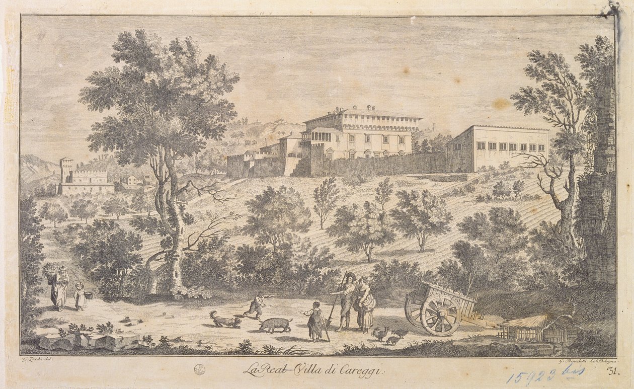 Die Villa Careggi, graviert von G. Benedetti von Giuseppe Zocchi