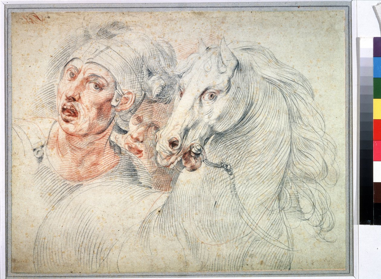 Studie eines Pferdes und zwei Soldaten von Giuseppe Cesari