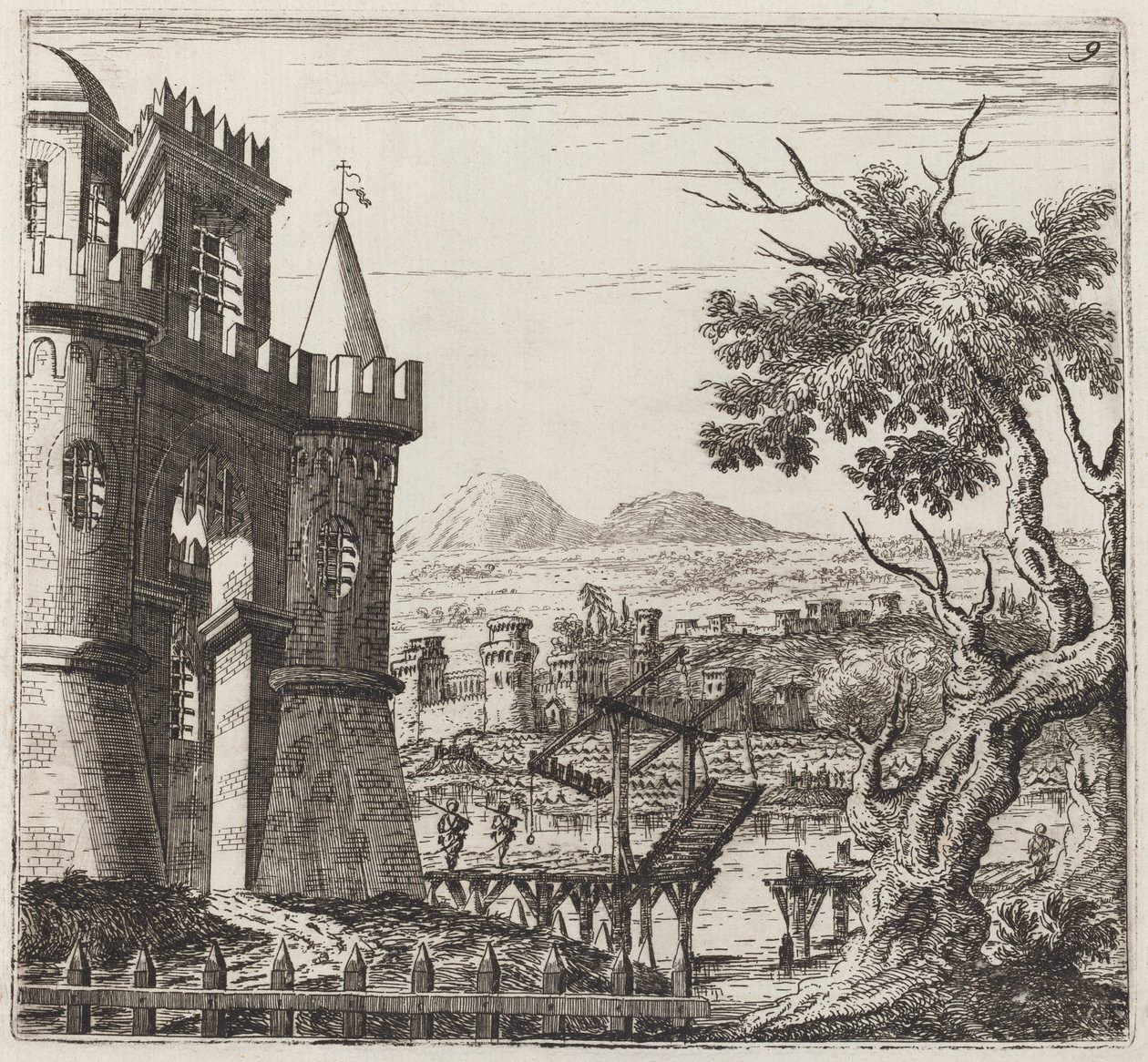 Landschaft mit Schloss und Zugbrücke von Giuseppe Antonio Landi