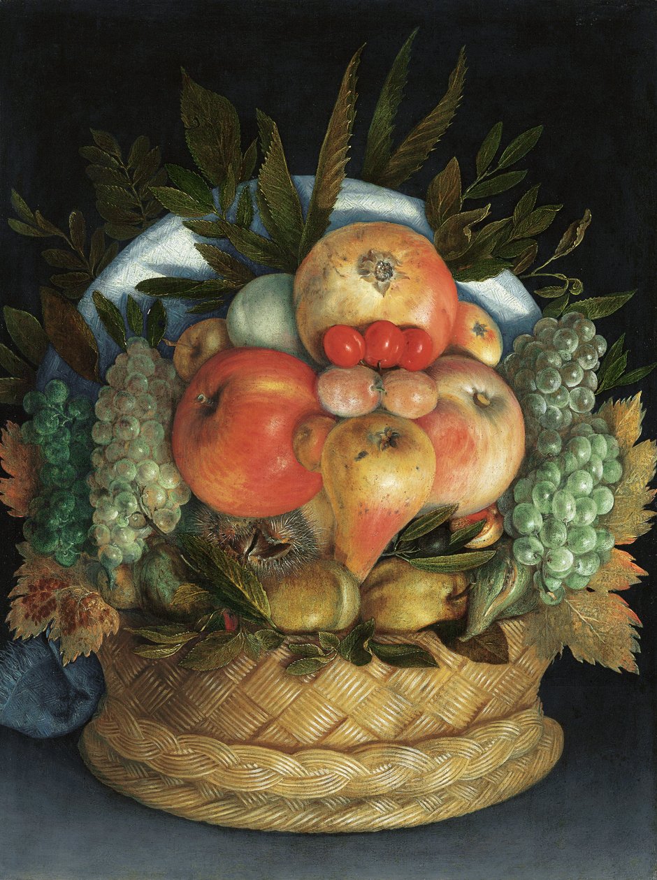 Umkehrbares anthropomorphes Porträt eines Mannes, zusammengesetzt aus Früchten von Giuseppe Arcimboldo