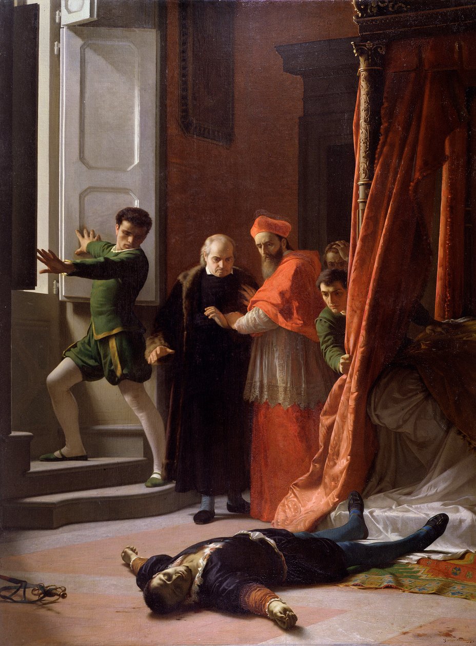 Tod des Herzogs von Florenz Alessandro de Medici, getötet von Lorenzino de Medici von Giuseppe Bellucci