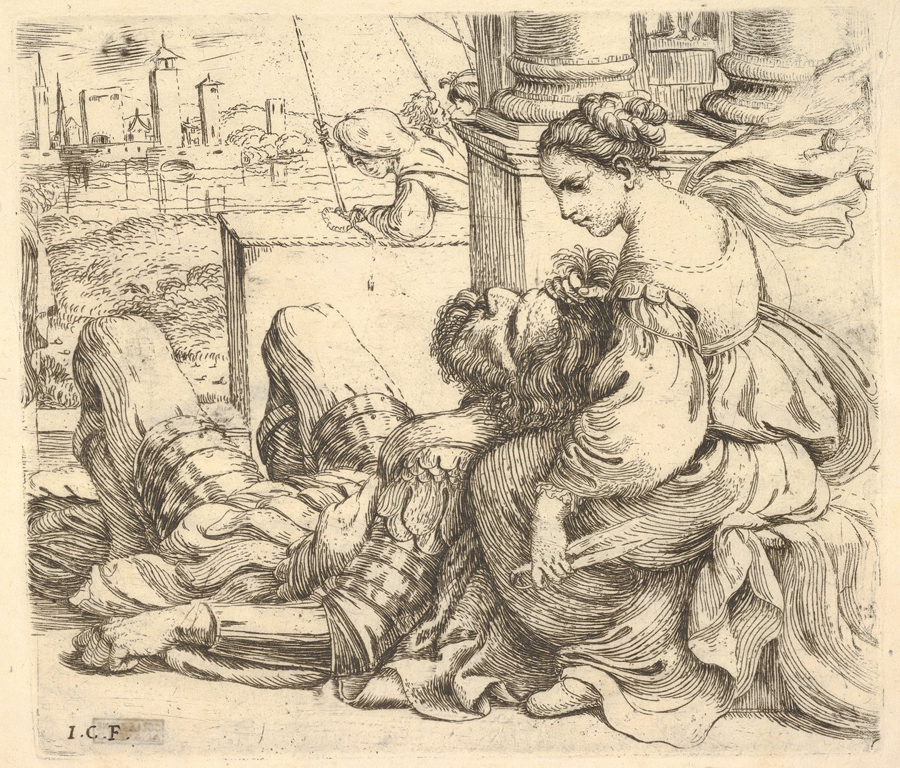 Delilah hält Samsons Haar und eine Schere, 1620-30 von Giuseppe Caletti
