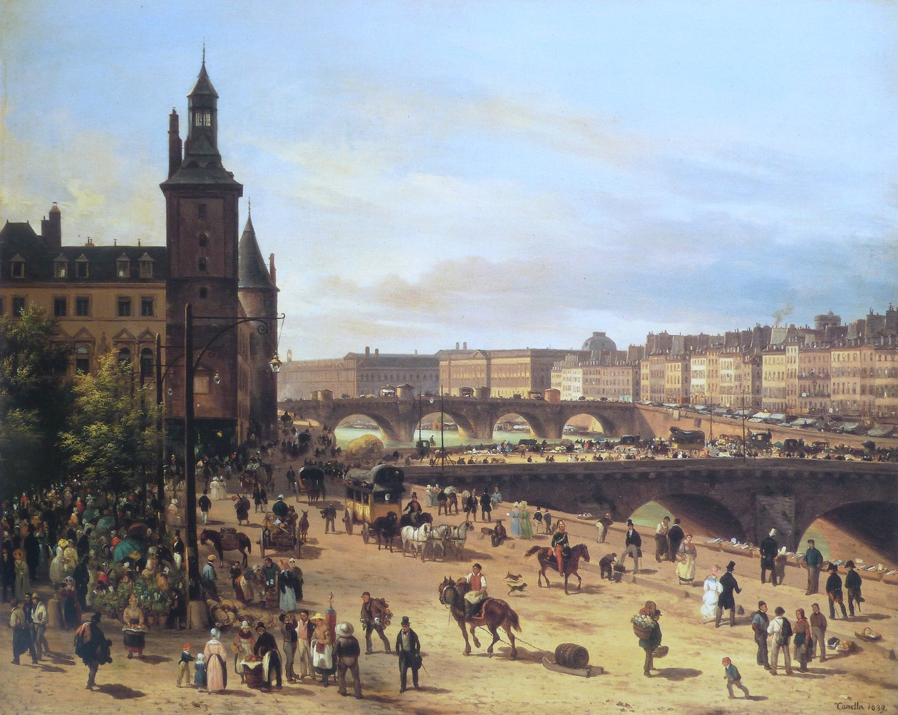 Der Blumenmarkt, der Uhrturm, die Pont au Change und die Pont-Neuf von Giuseppe Canella