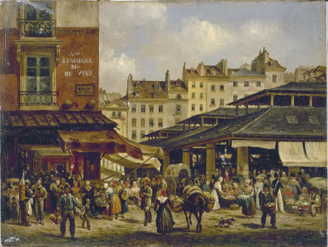 Les Halles und Rue de la Tonnellerie, ca. 1828 von Giuseppe Canella