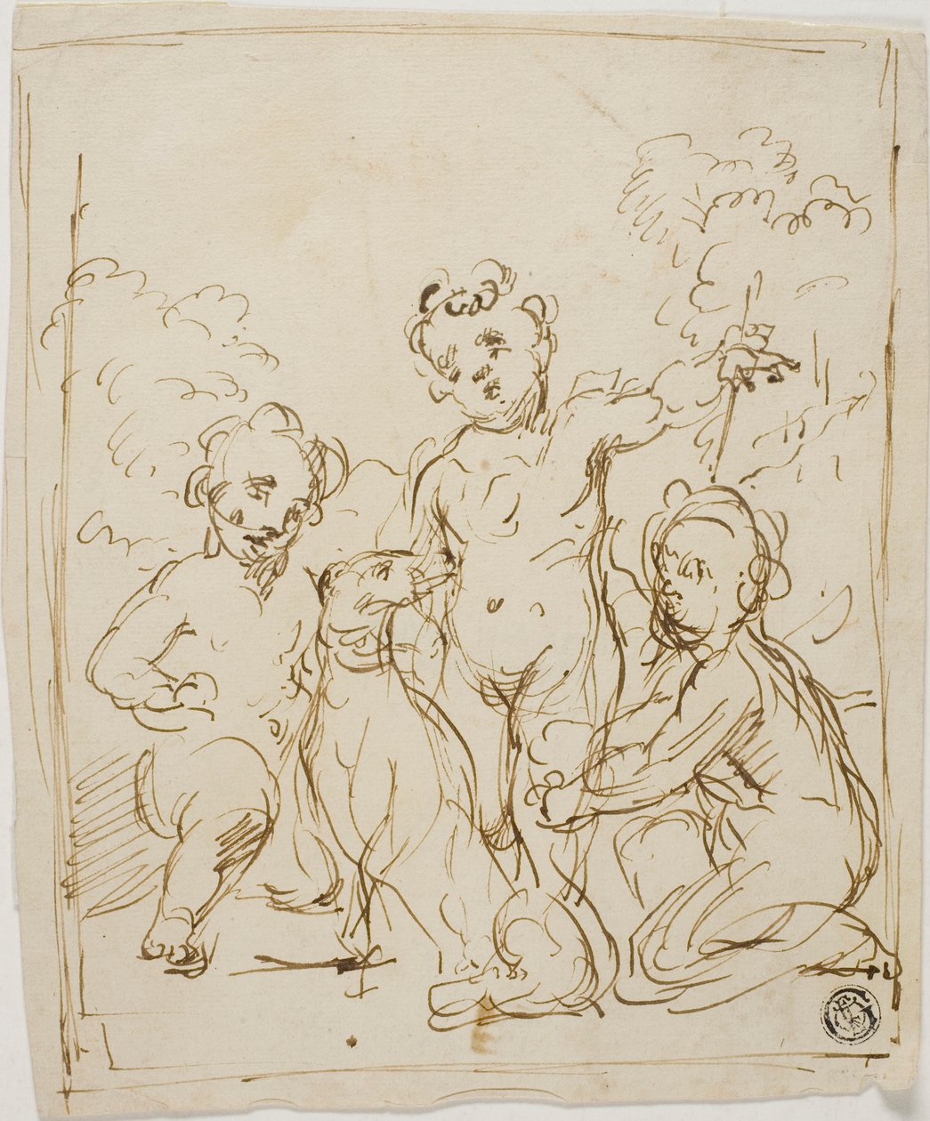 Drei Putti und Hund in einer Landschaft von Giuseppe Diamantini