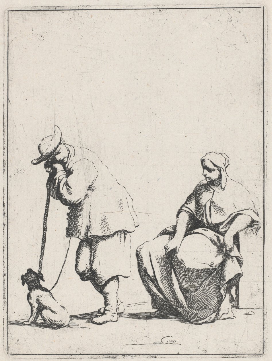Stehender Bauer mit Hund und sitzende Frau von Giuseppe Maria Crespi