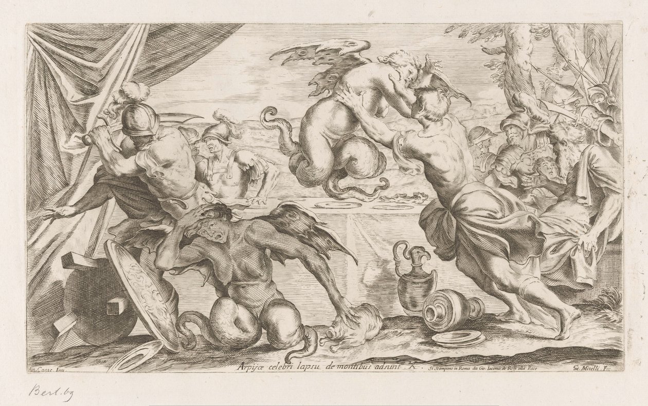 Aeneas und seine Gefährten kämpfen mit den Harpyien von Giuseppe Maria Mitelli