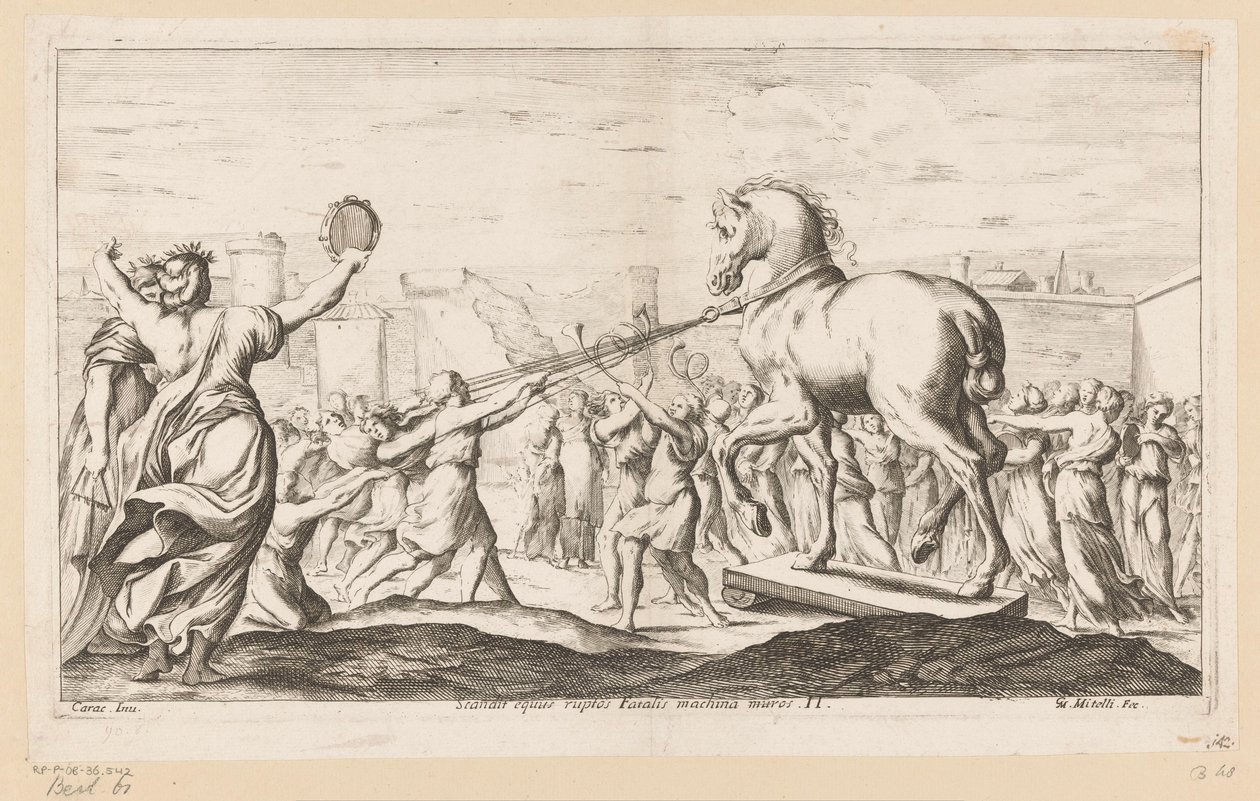 Das Trojanische Pferd wird hereingebracht (Die Irrfahrten des Aeneas) von Giuseppe Maria Mitelli