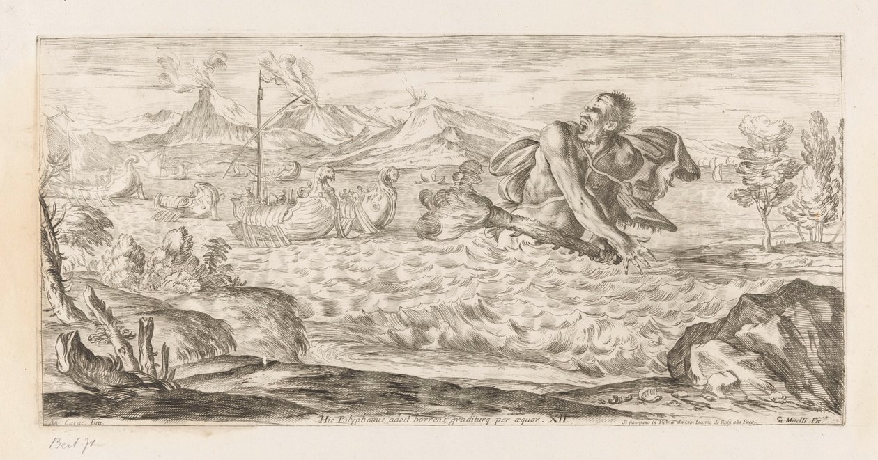 Polyphem verfolgt die Flotte des Aeneas von Giuseppe Maria Mitelli