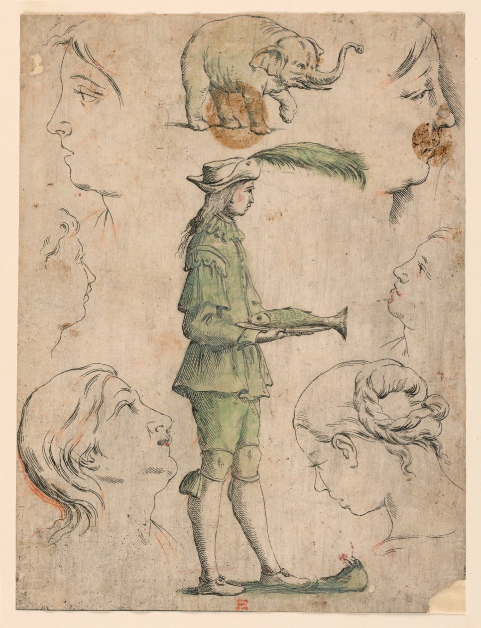 Probedrucke für vier Platten von "Alfabeto in Sogno" [Traumalphabet]: Buchstabe E von Giuseppe Maria Mitelli