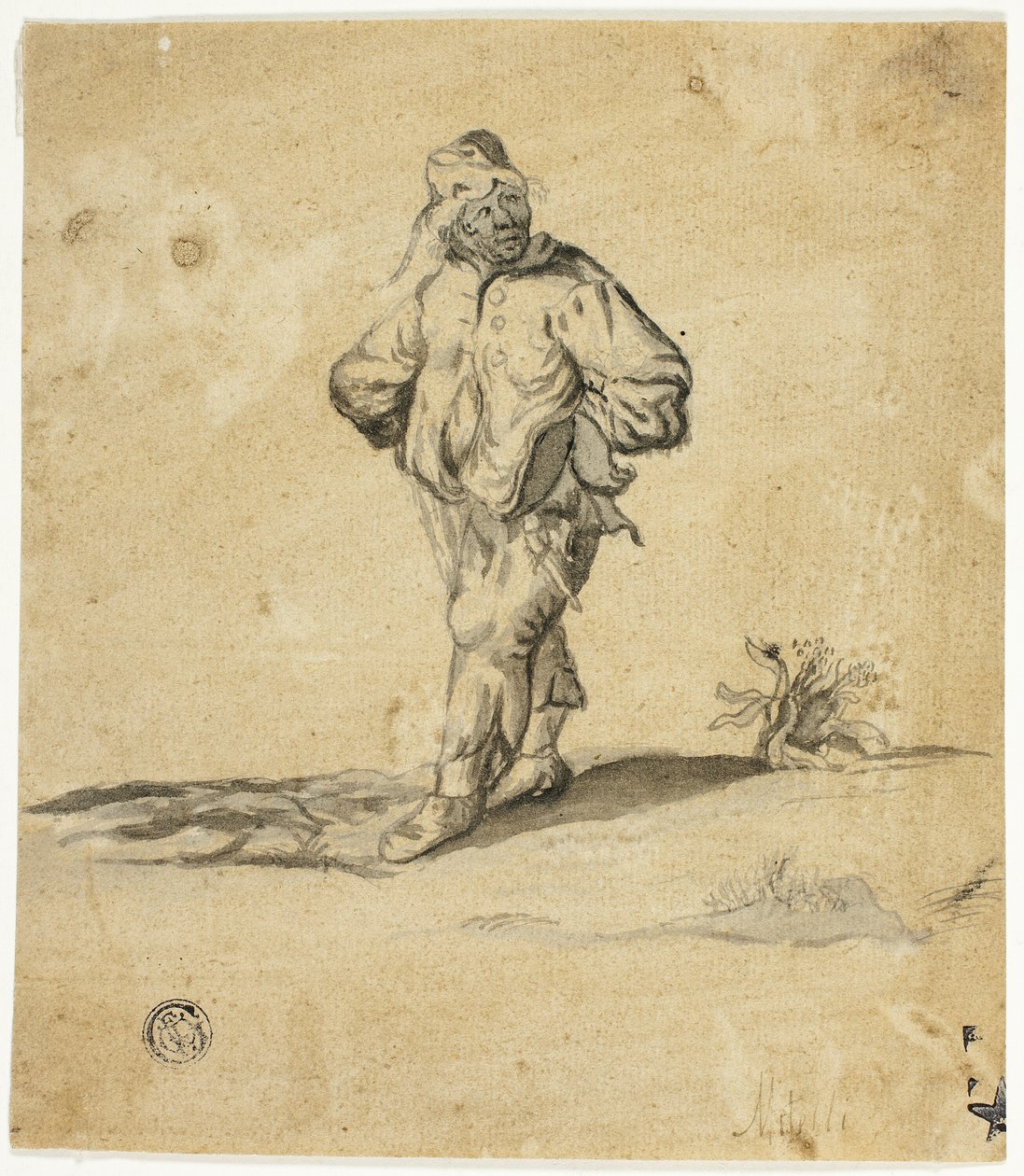 Stehender Bauer mit in die Hüften gestemmten Armen von Giuseppe Maria Mitelli