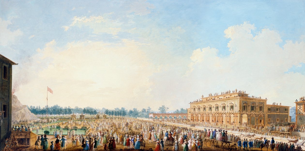 Feier in Cascine zu Ehren von Ferdinand III., Berberrennen vor dem Casino von Giuseppe Maria Terreni