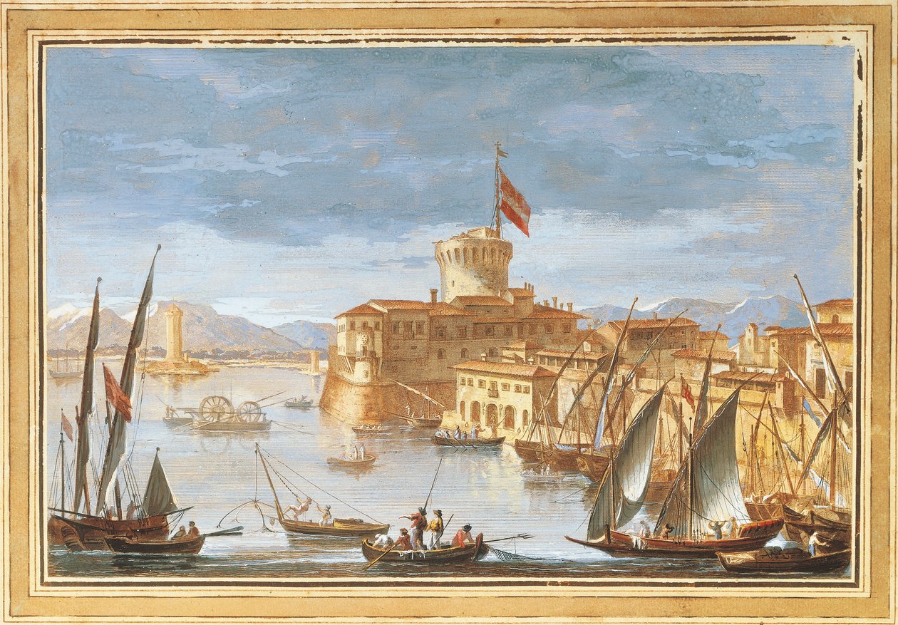 Ansicht des Hafens von Livorno, Illustration von Giuseppe Maria Terreni von Giuseppe Maria Terreni