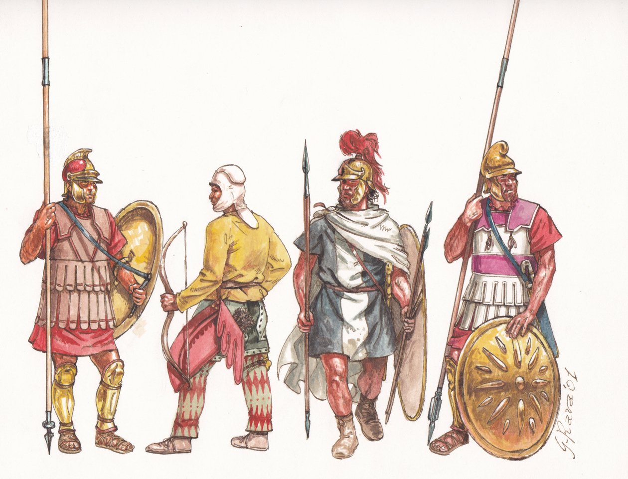 Makedonische Armee Phalangitis Pikeman Bogenschütze und persischer Söldner von Giuseppe Rava
