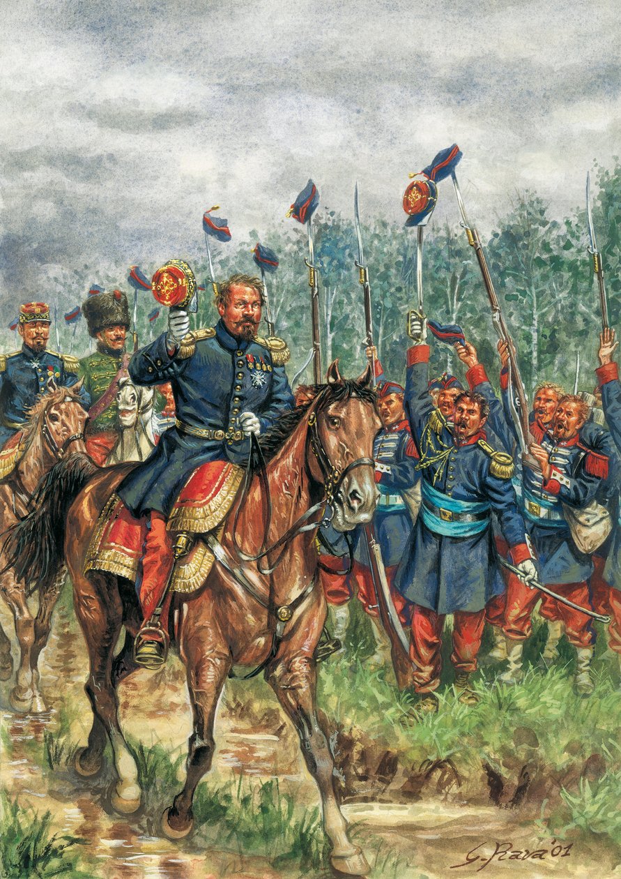 Napoleon III (1808-1873) auf einem Pferd von seiner Armee begrüßt von Giuseppe Rava