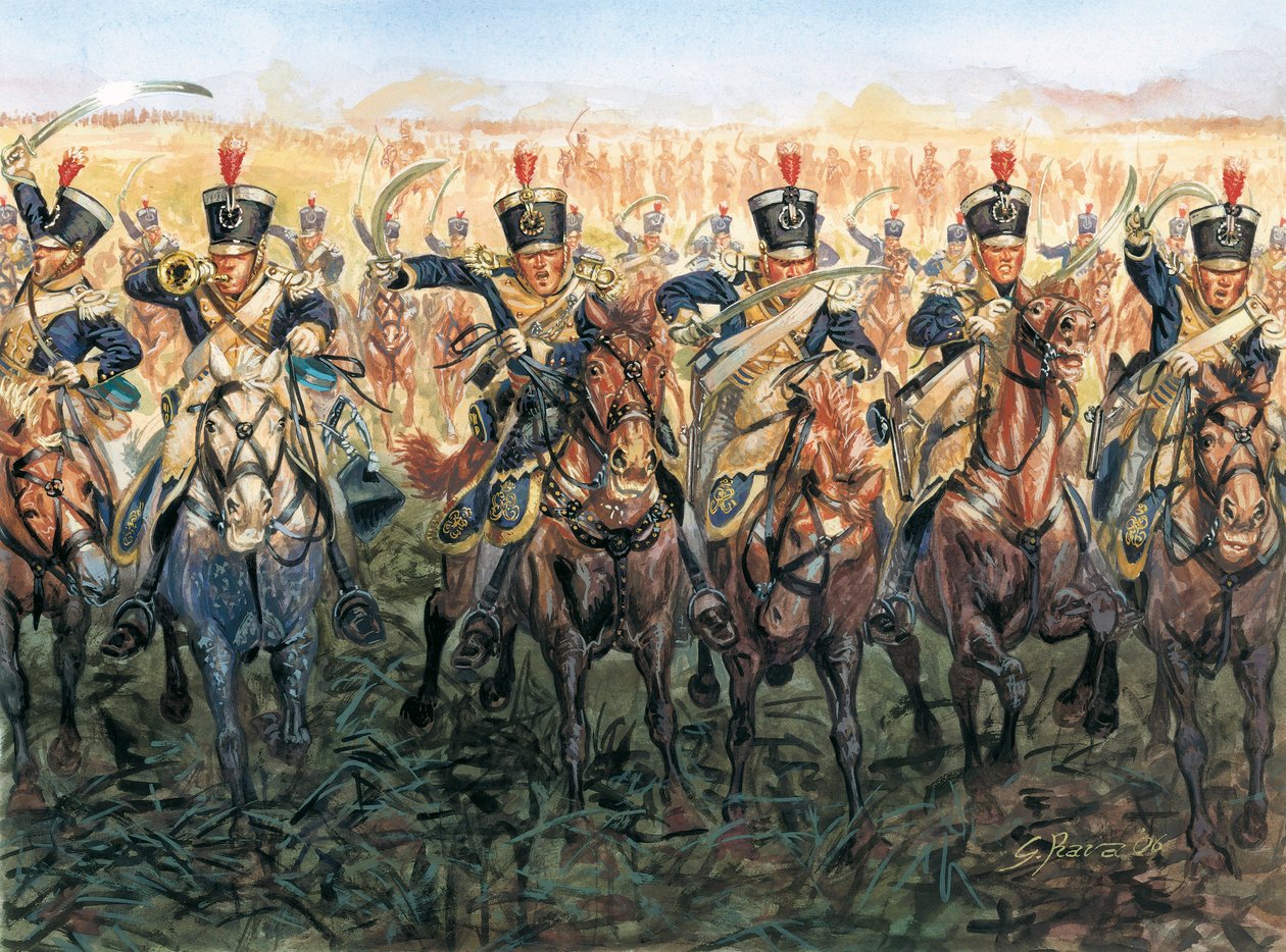 Napoleonische Kriege: englische Kavallerie im Angriff - Illustration von Giuseppe Rava von Giuseppe Rava