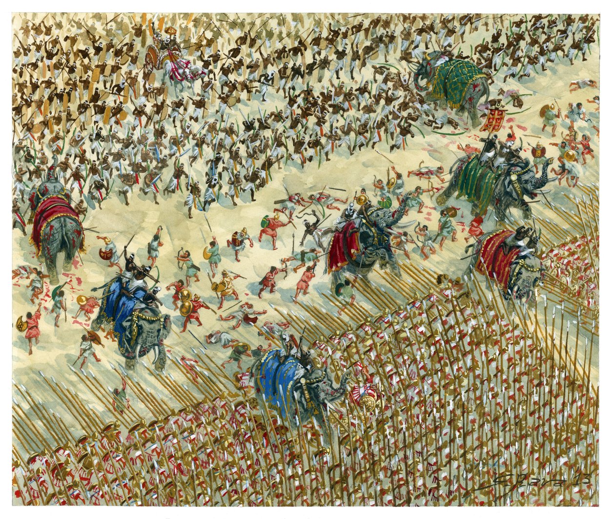 Die Schlacht am Hydaspes: Alexander und Porus kämpfen 327 v. Chr. - Illustration von Giuseppe Rava von Giuseppe Rava