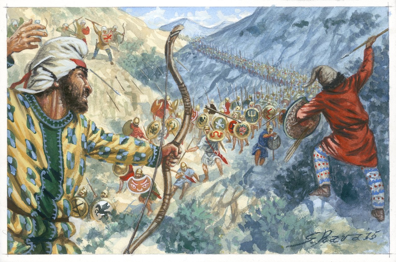 Die Zehntausend (Söldnereinheiten), hauptsächlich Griechen, im Dienst von Kyros dem Jüngeren, um den Thron des Persischen Reiches von Artaxerxes II. zu erobern von Giuseppe Rava